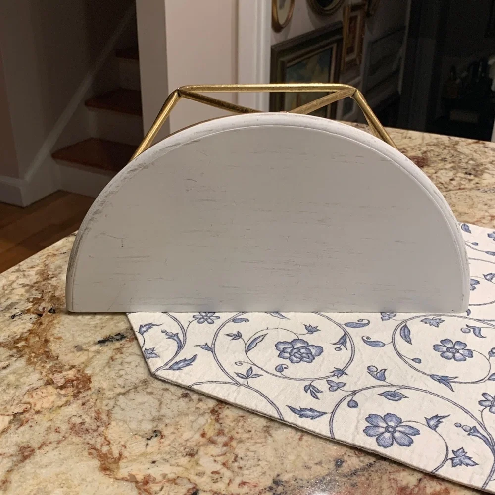 White and Gold Geometric Half-Moon wall Shelf